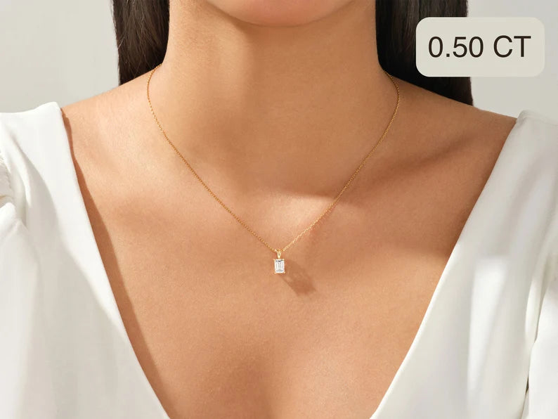 Solid Gold Emerald Diamond Pendant
