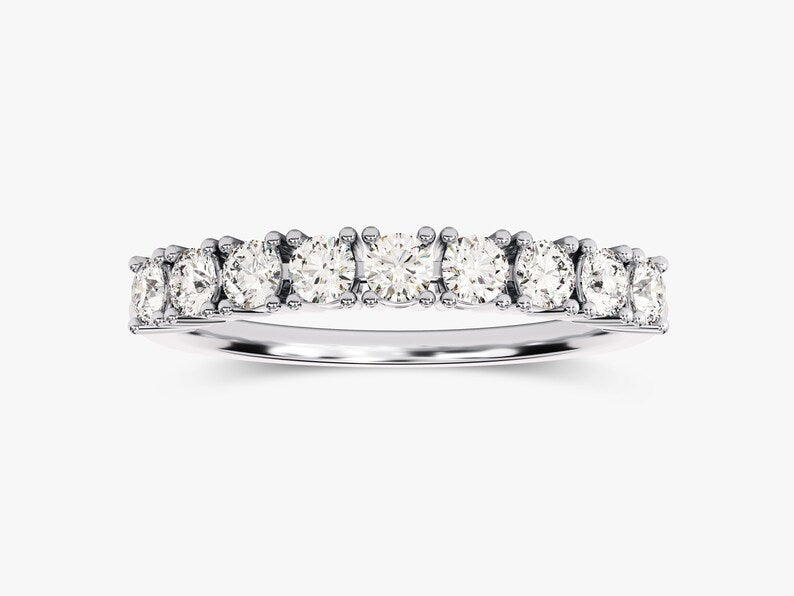 Solid Gold Anniversary Ring Round Cut Diamond Nine-Stone Basket Setting