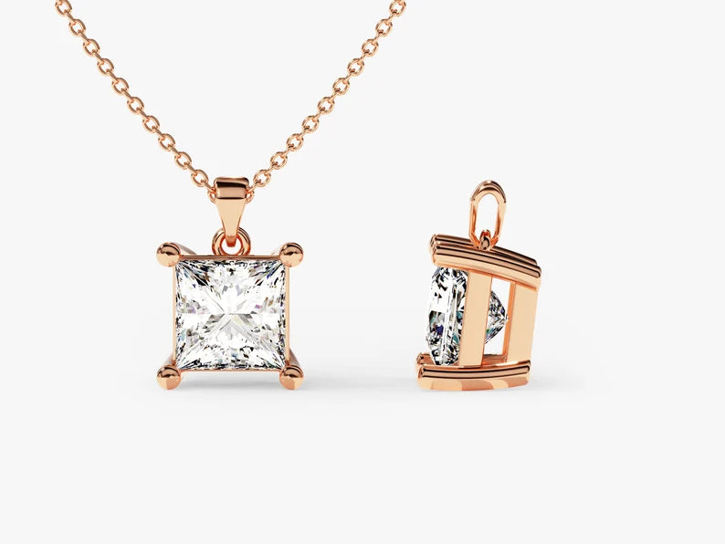 Solid Gold Princess Diamond Pendant