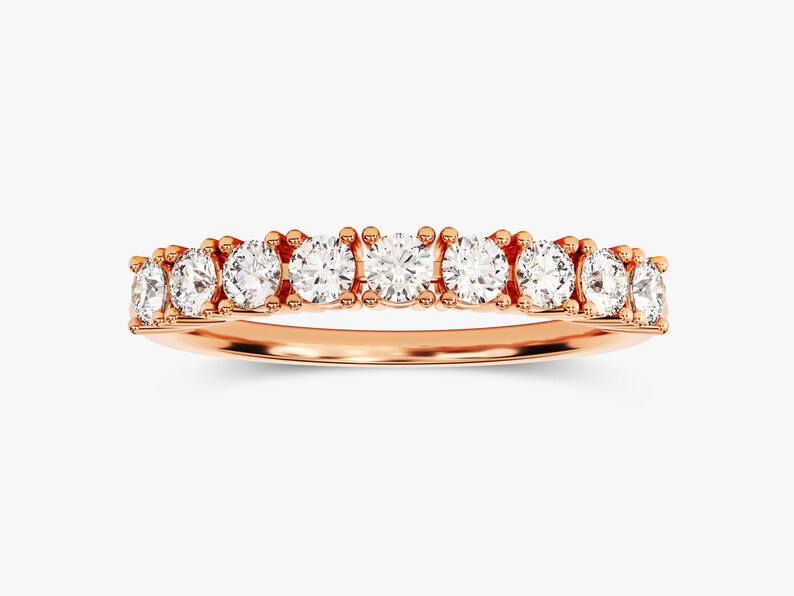 Solid Gold Anniversary Ring Round Cut Diamond Nine-Stone Basket Setting