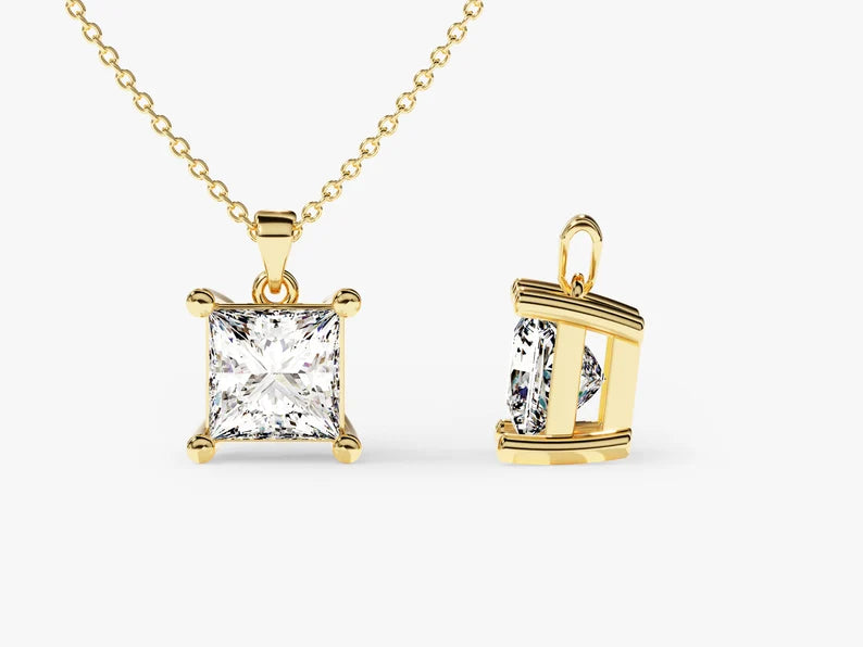 Solid Gold Princess Diamond Pendant