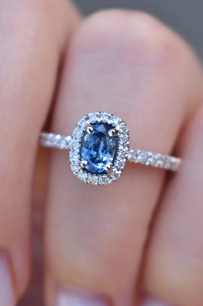 Solid Gold Blue Sapphire Engagement Ring