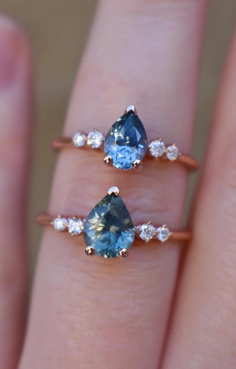 Solid Gold Montana Sapphire Pear Shaped Engagement Ring