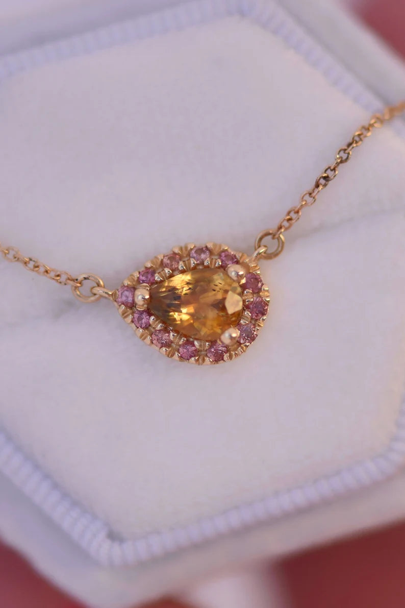 Solid Gold Pear Montana Sapphire Necklace