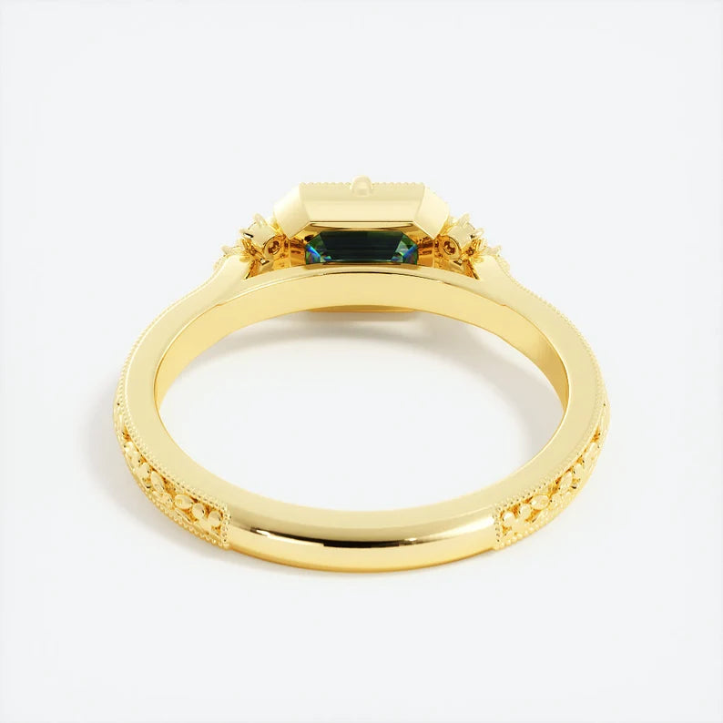 Solid Gold Teal Green Sapphire Engagement Ring (2892AB)