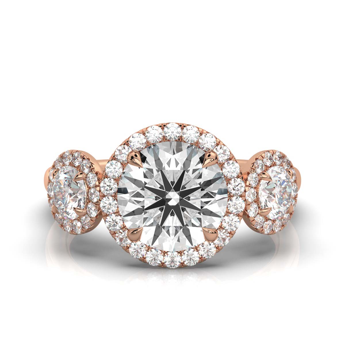14K Solid Gold 0.97 CT Round Diamond Halo Ring