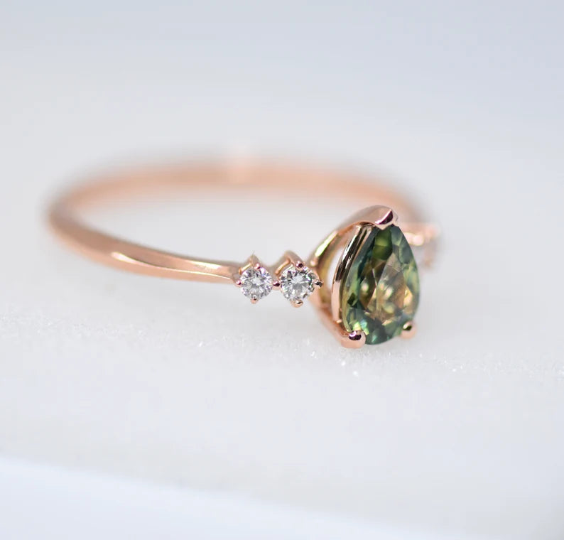 Solid Gold Montana Sapphire Pear Shaped Engagement Ring