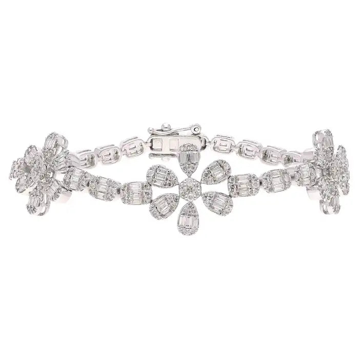 Solid Gold Floral Diamond Tennis Bracelet