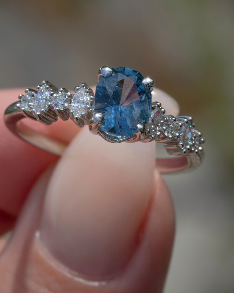 Solid Gold Montana Sapphire and Diamond Engagement Ring