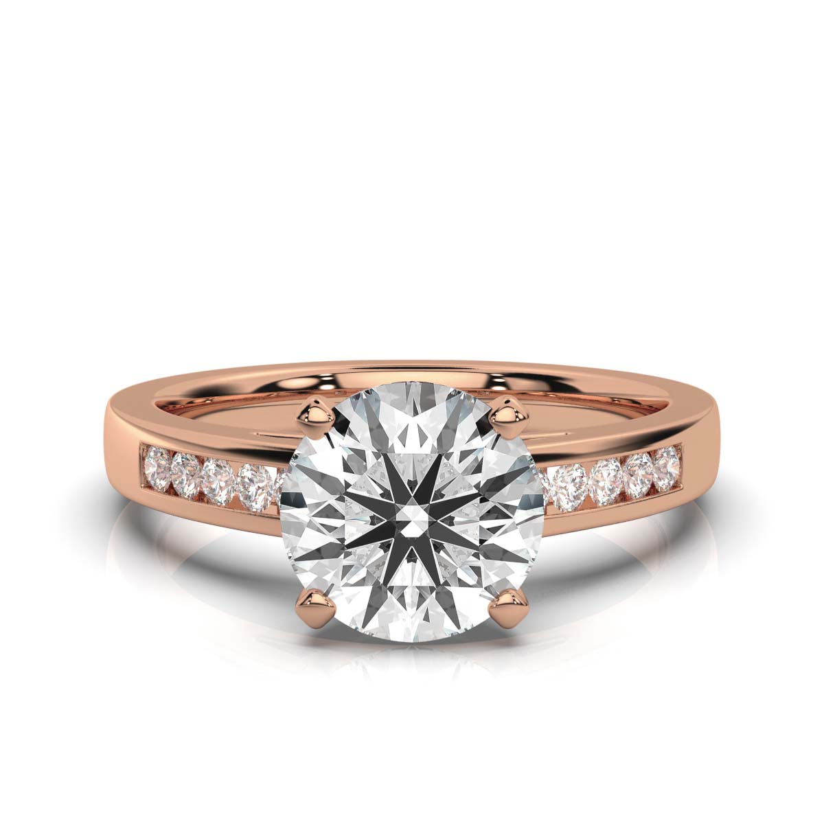 14K Solid Gold 2 CT Round Diamond Ring with Diamond Accents (818FB0)