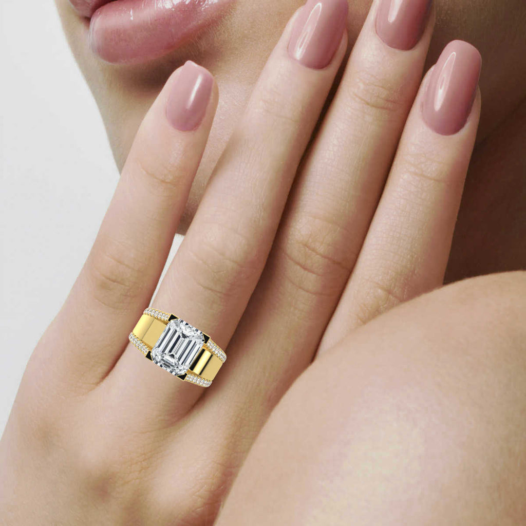 18K Solid Gold 2.7 CT Lab Grown Diamond Ring with Pavé Accents