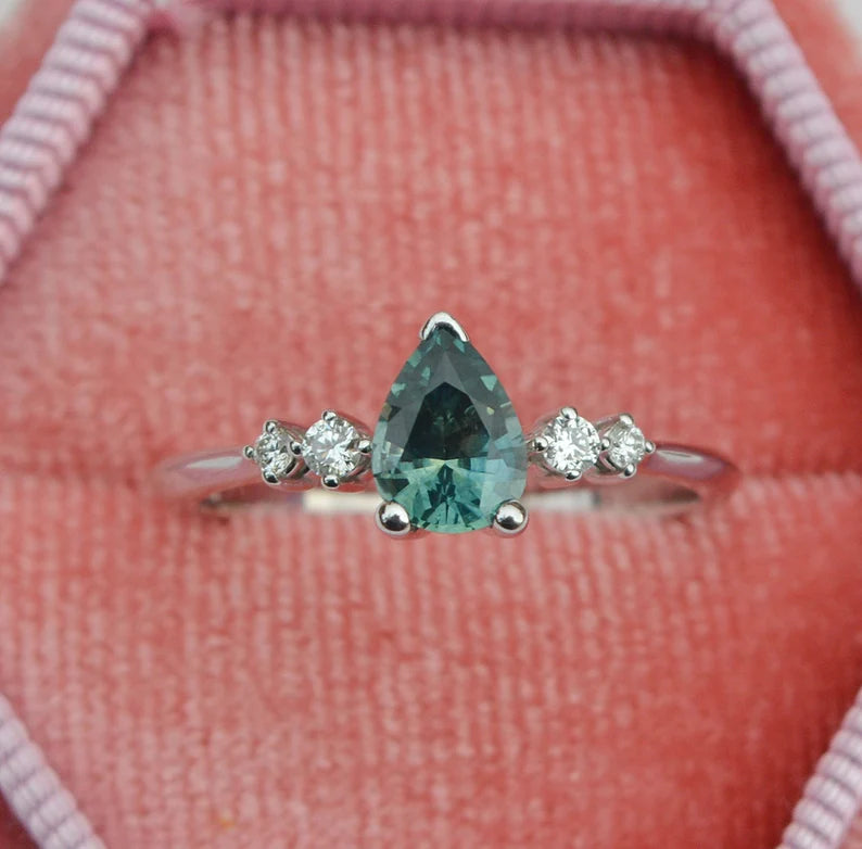 14K Solid Gold 0.98 CT Teal Blue Montana Sapphire Ring