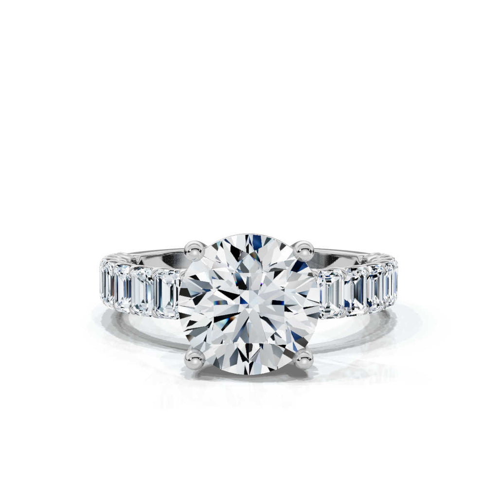Solid Gold 3 CT Baguette & Round Shape Lab Grown Diamond Ring