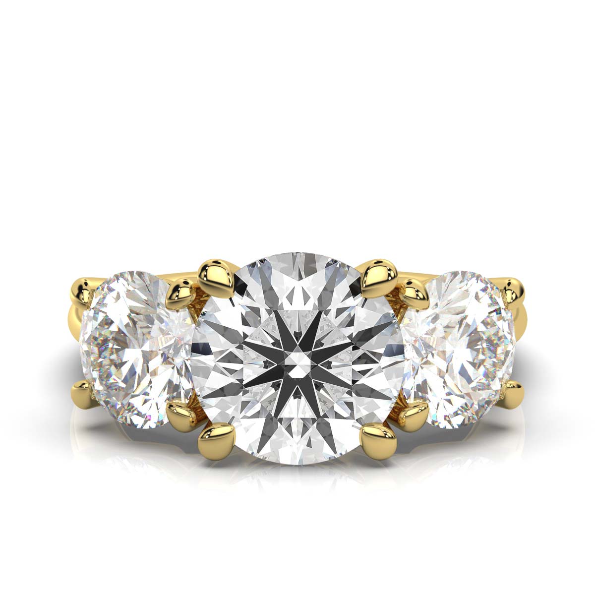 18K Solid Gold 2 CT Three Stone Lab Grown Diamond Ring