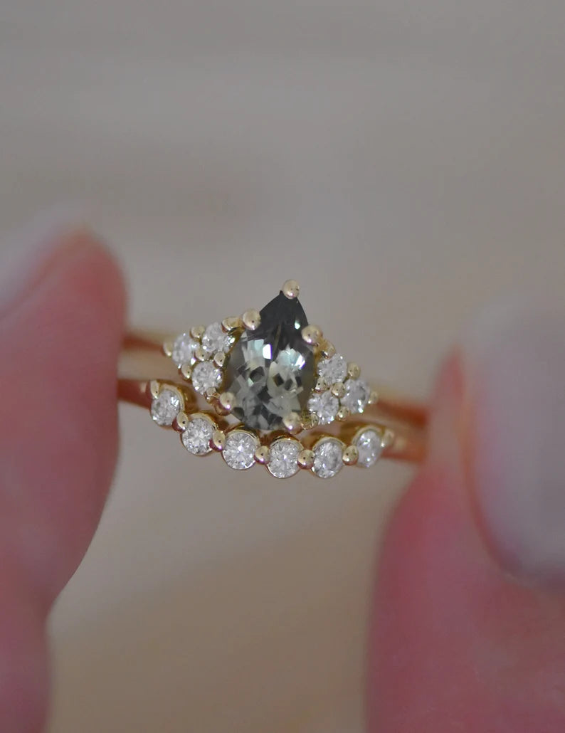 Solid Gold Light Green Montana Sapphire & Diamond Engagement Ring