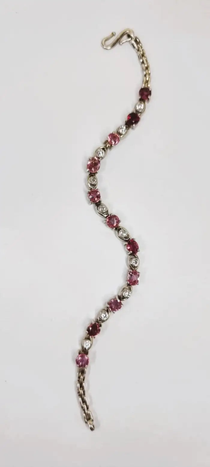 Solid Gold Pink Tourmaline Tennis Bracelet (14B022)