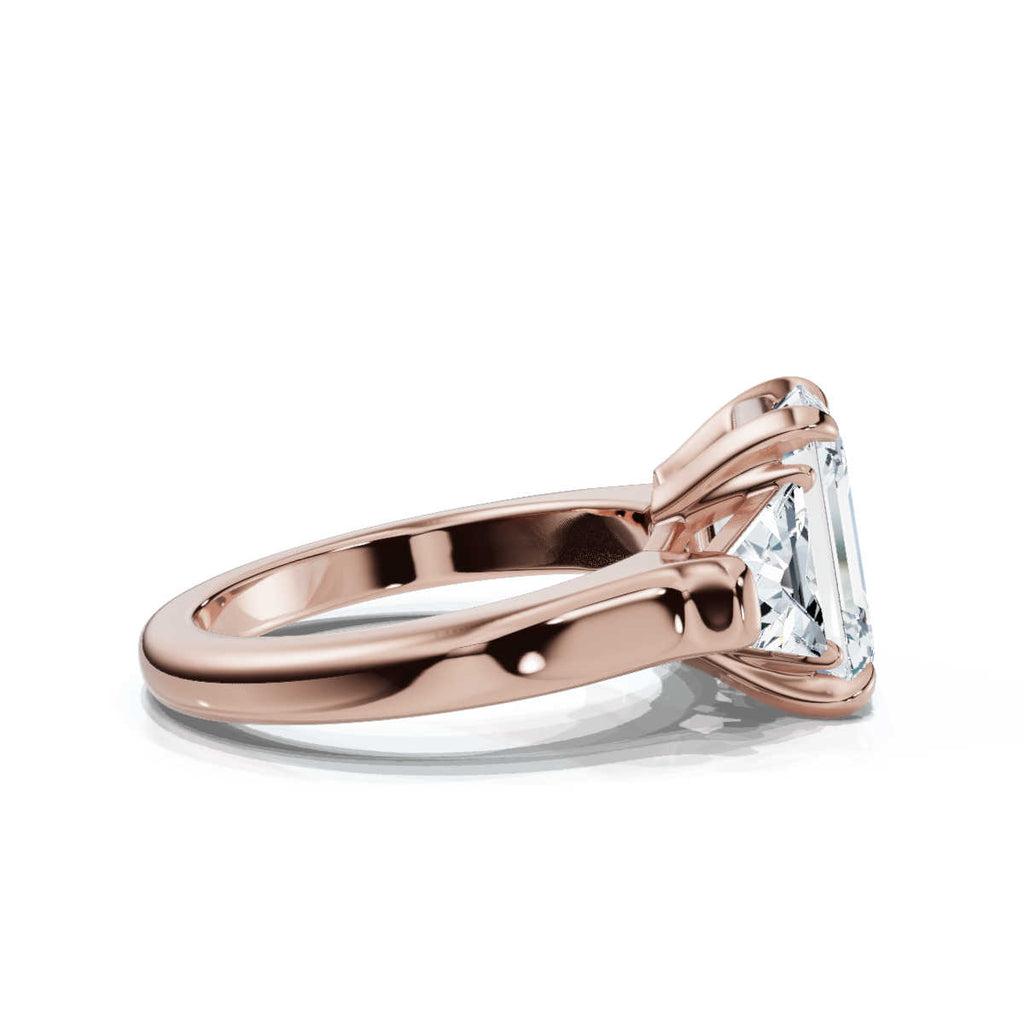 Solid Gold Three Stone Emerald Cut & Trapezoid Lab Grown Diamond Ring