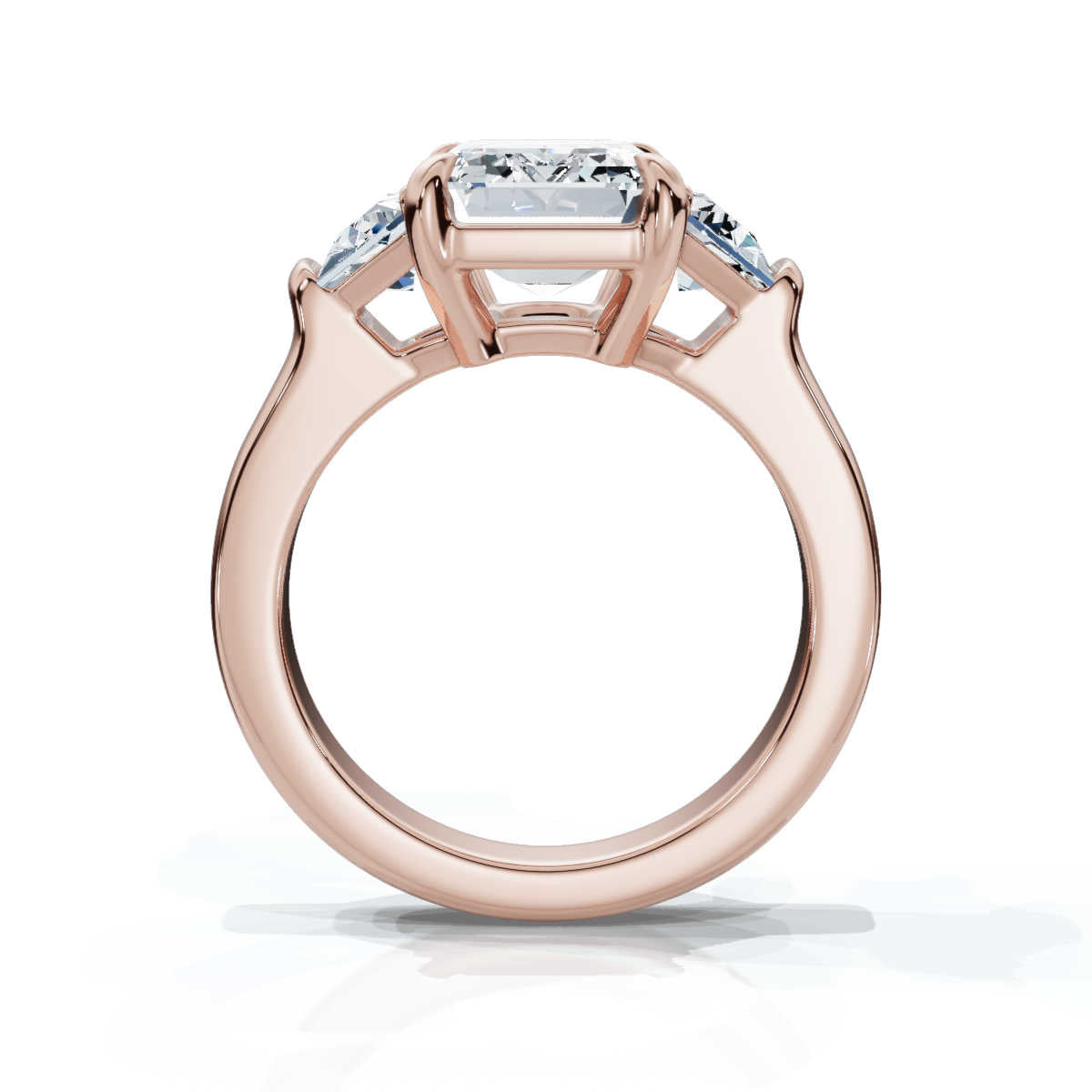 Solid Gold Three Stone Emerald Cut & Trapezoid Lab Grown Diamond Ring