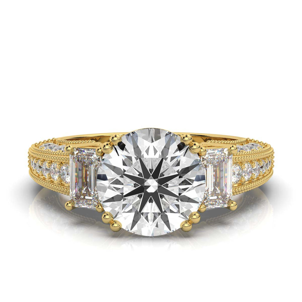 Solid Gold Diamond Ring Emerald Cut Three Stone Emerald Shape Lab Grown