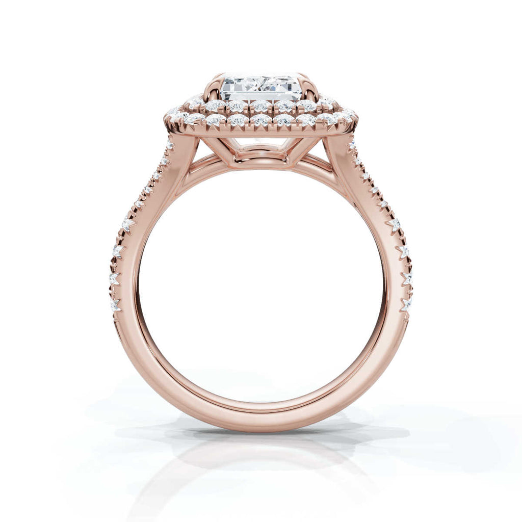 18K Solid Gold 2 CT Round Diamond Ring with Pavé Accents