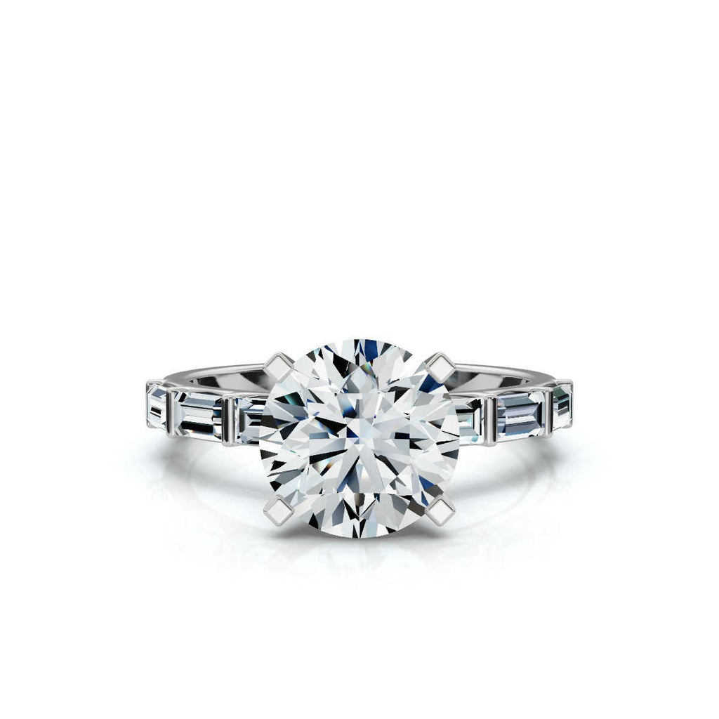 Solid Gold Engagement Ring 2 CT Baguette & Round Shape Lab Grown Diamond