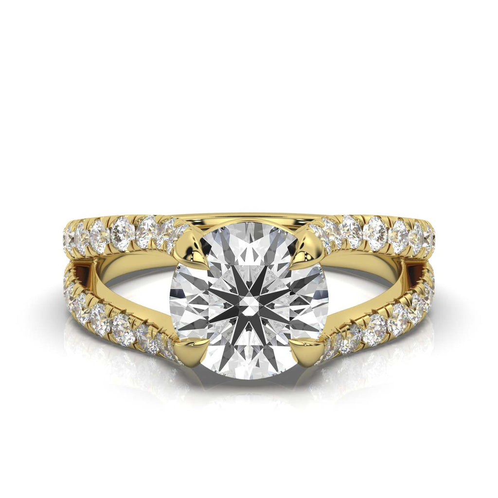 14K Solid Gold 2 CT Round Split Shank Diamond Ring with Diamond Accents