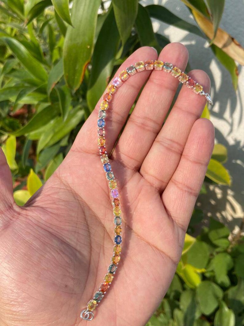 Solid Gold Multi Sapphire Tennis Bracelet (6EAF09)