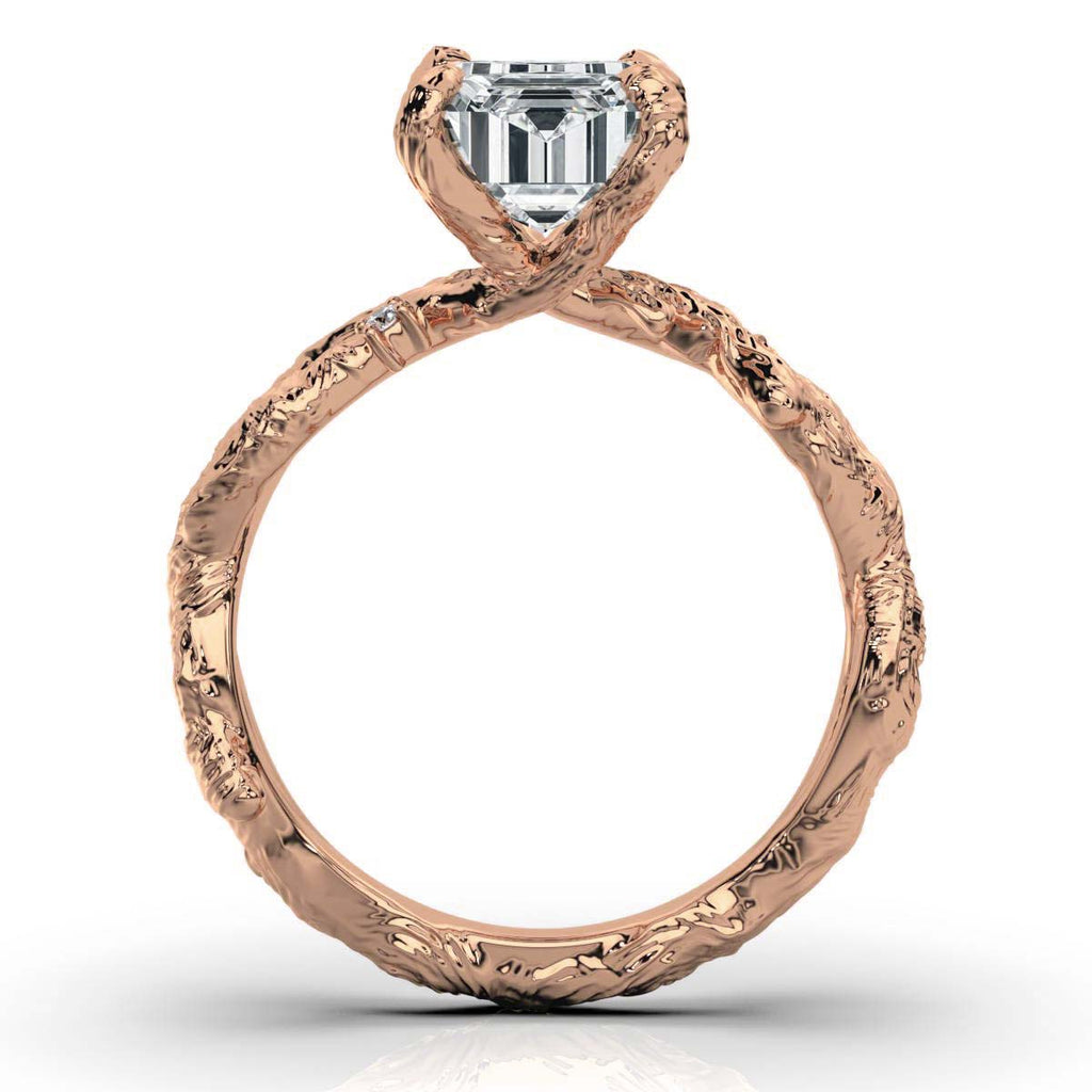 Solid Gold Engagement Ring 2 CT Emerald Cut Lab Grown Diamond Twisted Vine