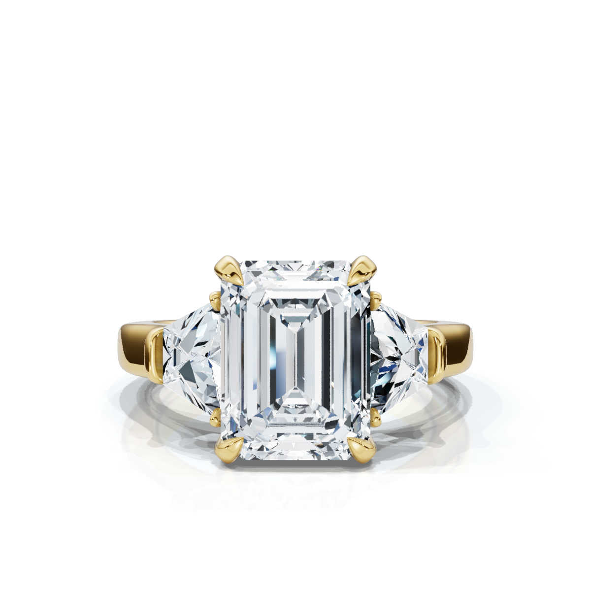 Solid Gold Three Stone Emerald Cut & Trapezoid Lab Grown Diamond Ring