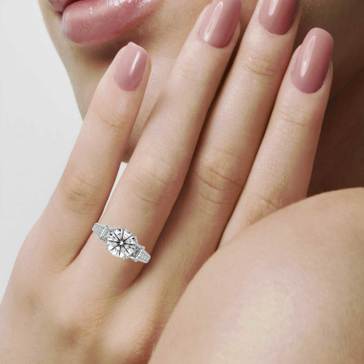 Solid Gold Diamond Ring Emerald Cut Three Stone Emerald Shape Lab Grown