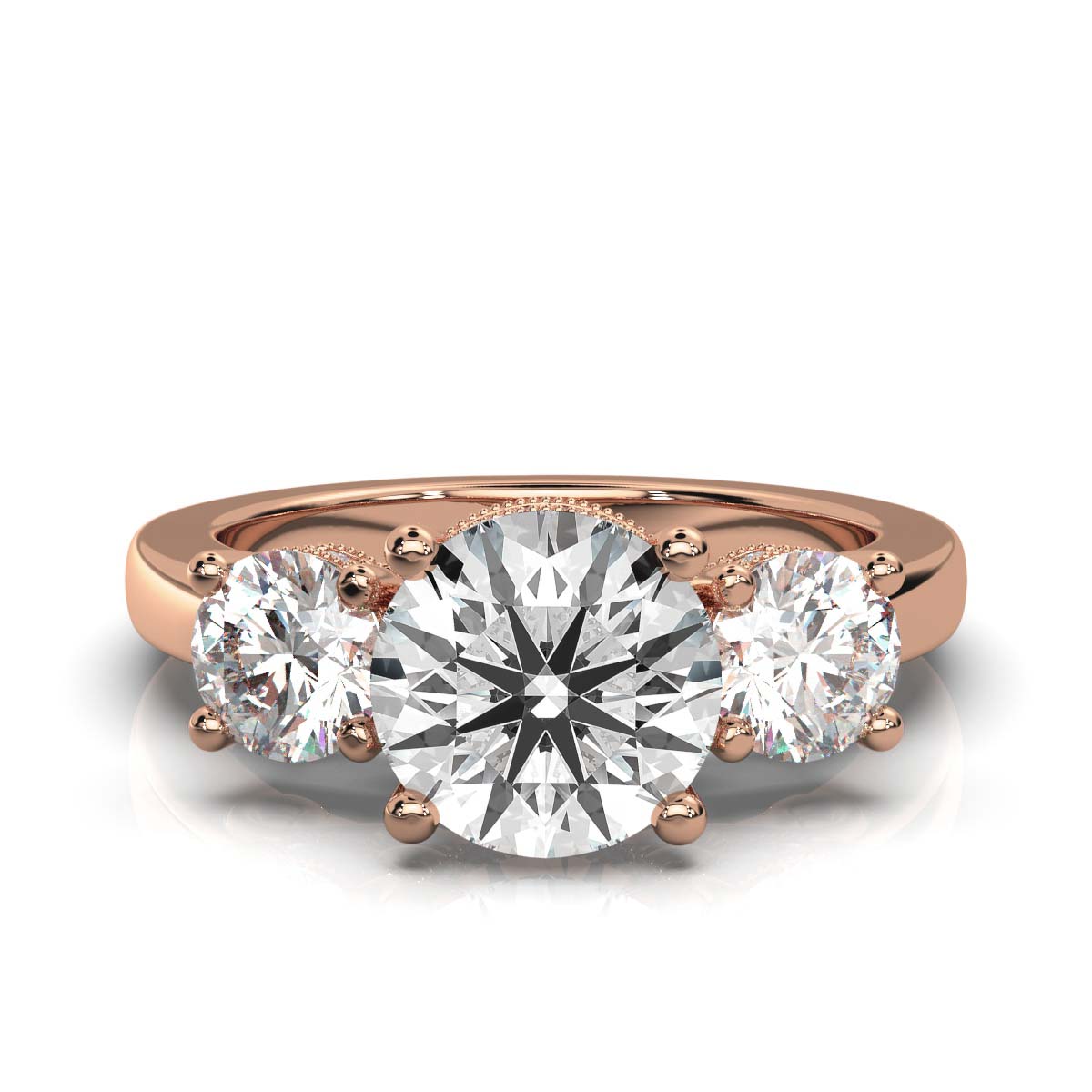 Solid Gold Three Stone Lab Grown Diamond Ring (D45B90)