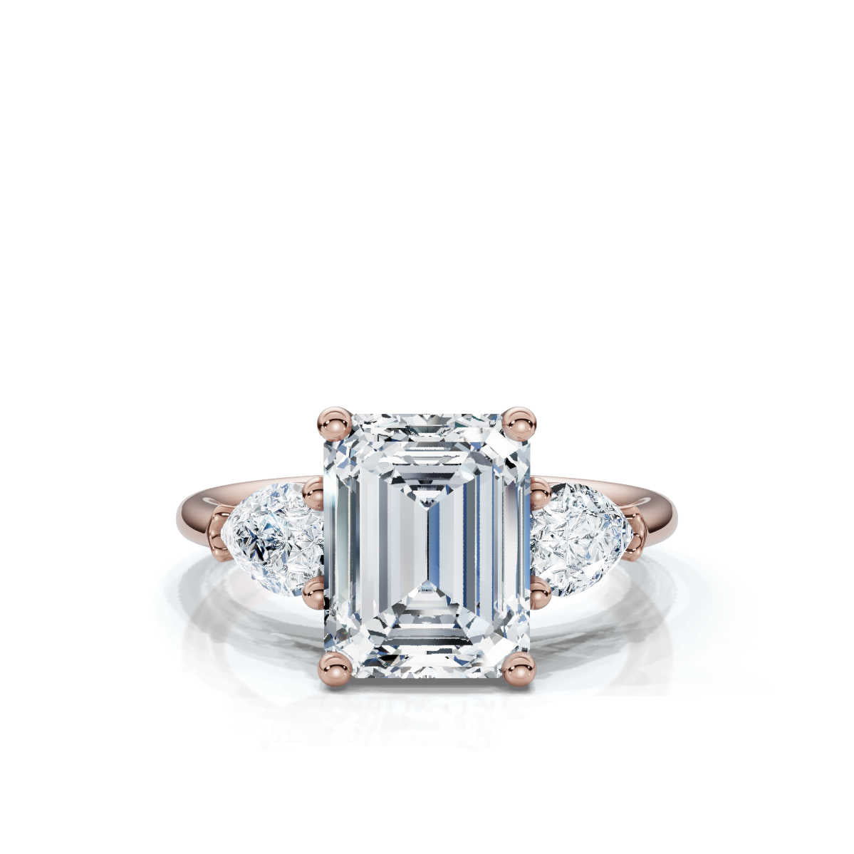 Solid Gold Three Stone Pear Lab Grown Diamond Engagement Ring