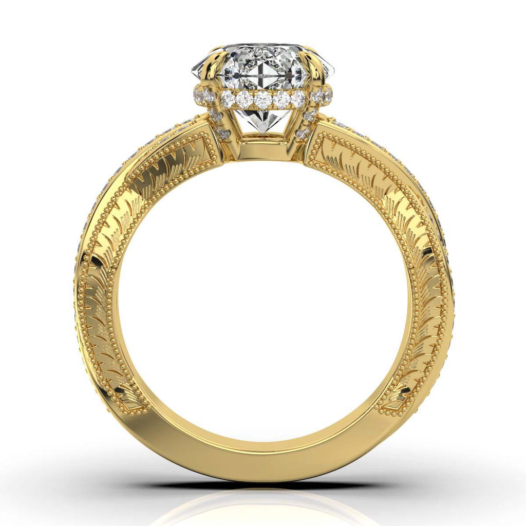 Solid Gold Etched Lab Grown Diamond Ring