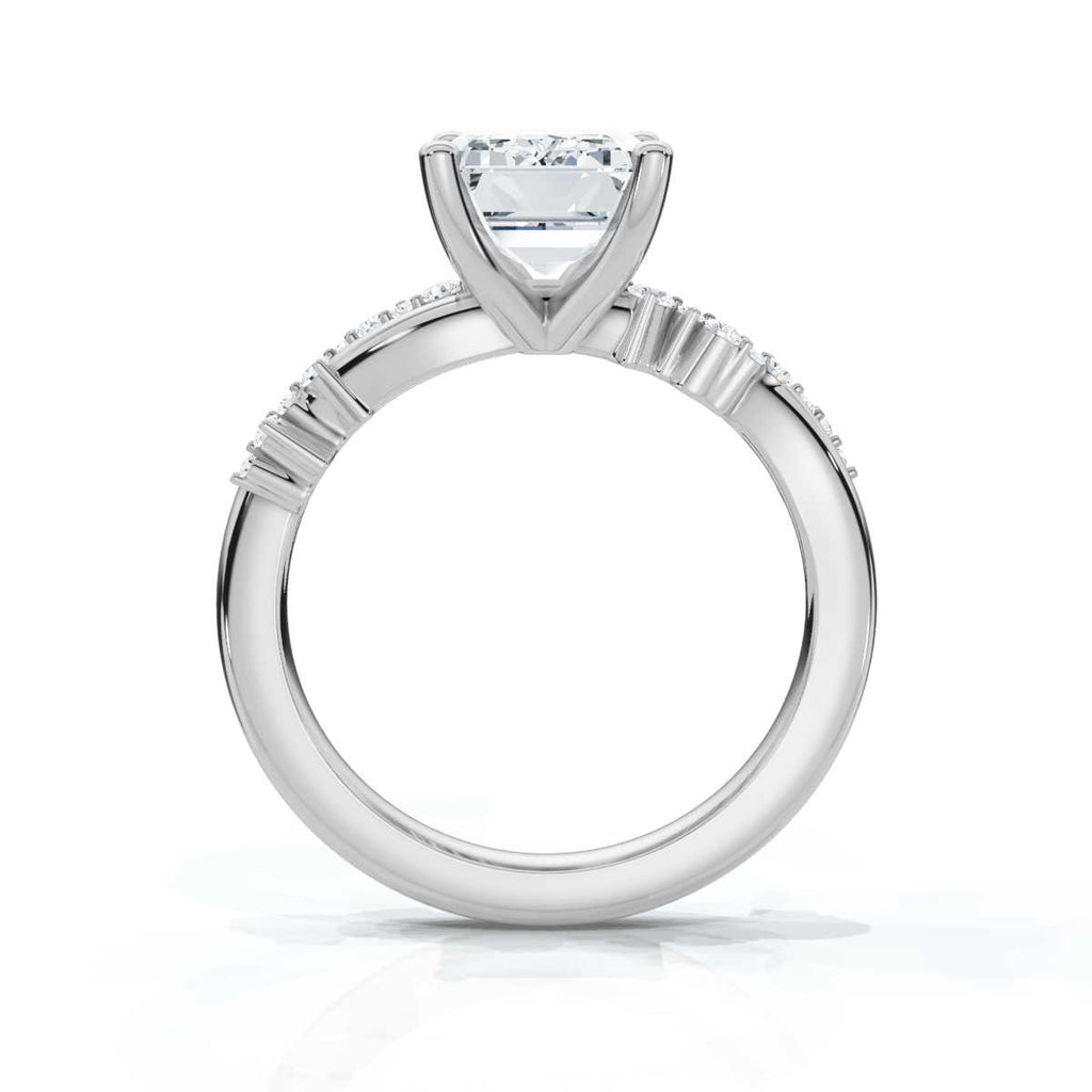 Solid Gold Emerald Cut Lab Grown Diamond Twisted Vine Engagement Ring