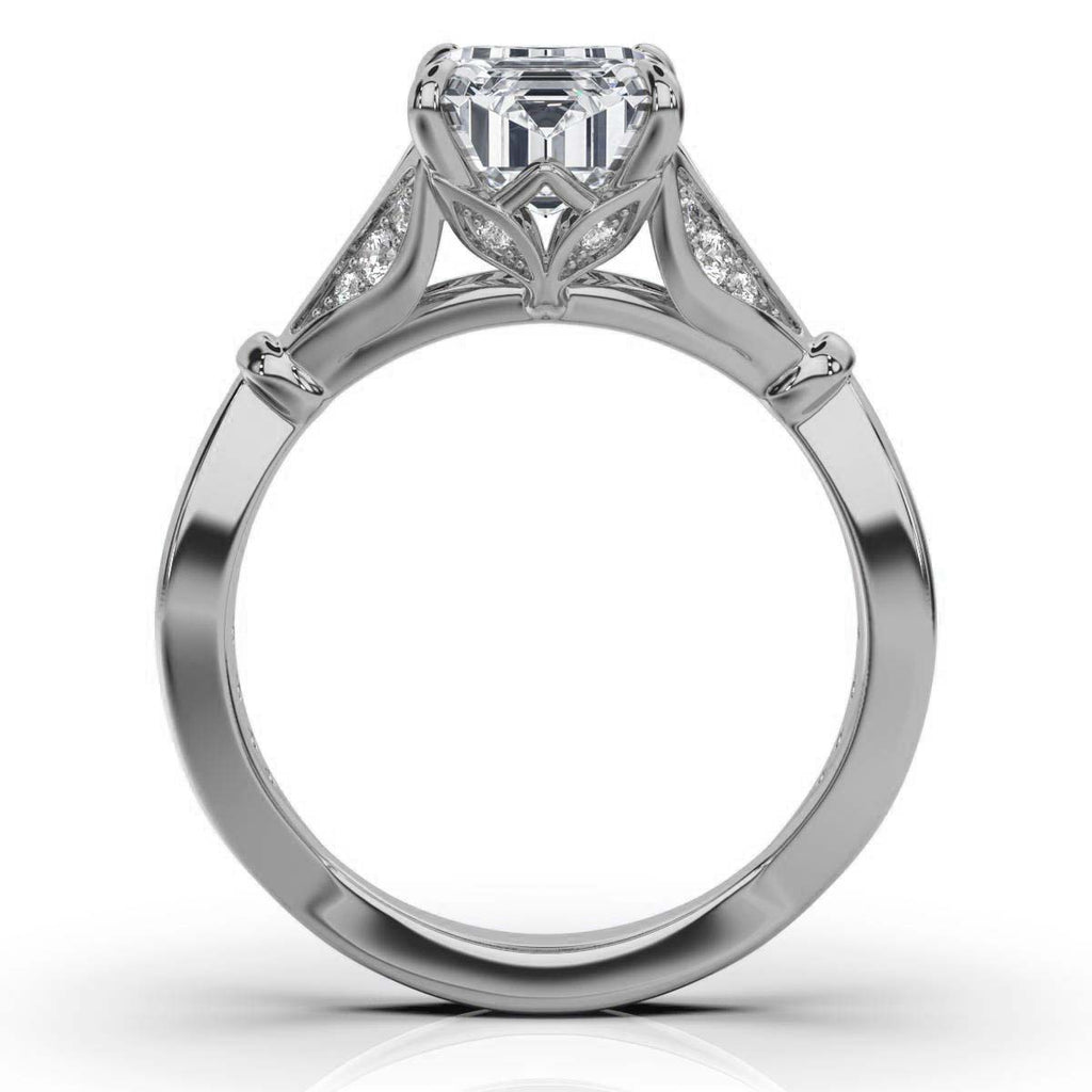 Solid Gold Emerald Cut Lab Grown Diamond Split Shank Engagement Ring
