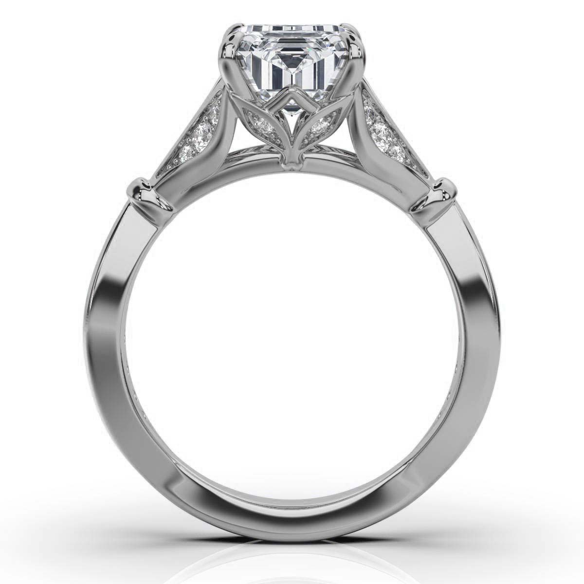 Solid Gold Emerald Cut Lab Grown Diamond Split Shank Engagement Ring