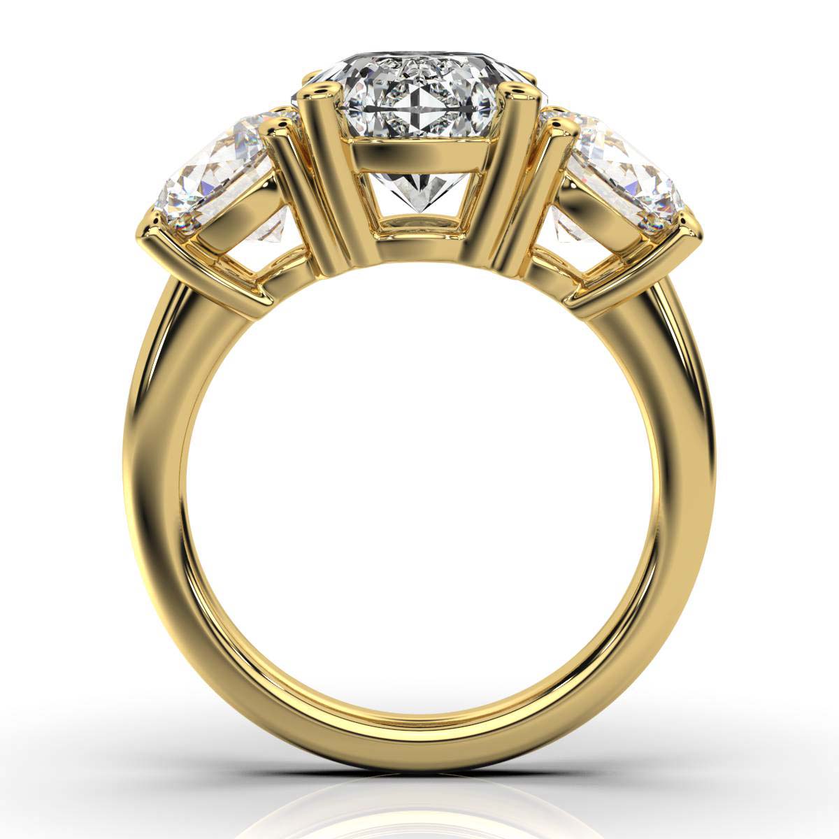 18K Solid Gold 2 CT Three Stone Lab Grown Diamond Ring