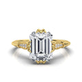 Solid Gold Engagement Ring Emerald Cut Lab Grown Diamond Vintage Milgrain