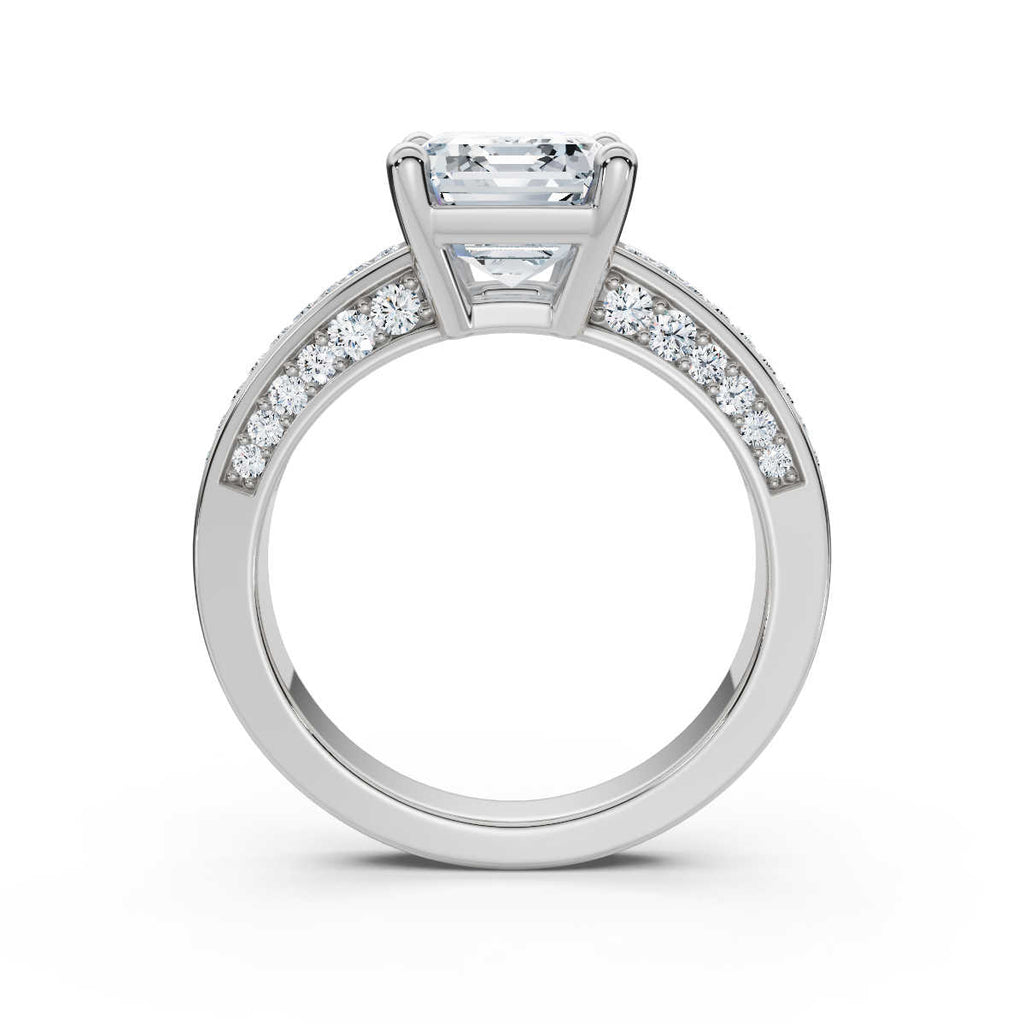 Solid Gold Emerald Cut Lab Grown Diamond Engagement Ring with Channel Set Ba