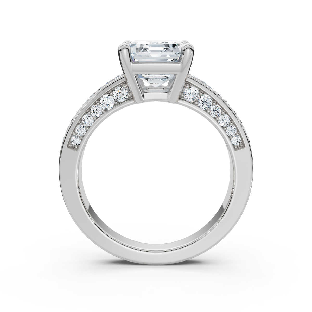Solid Gold Emerald Cut Lab Grown Diamond Engagement Ring with Channel Set Ba