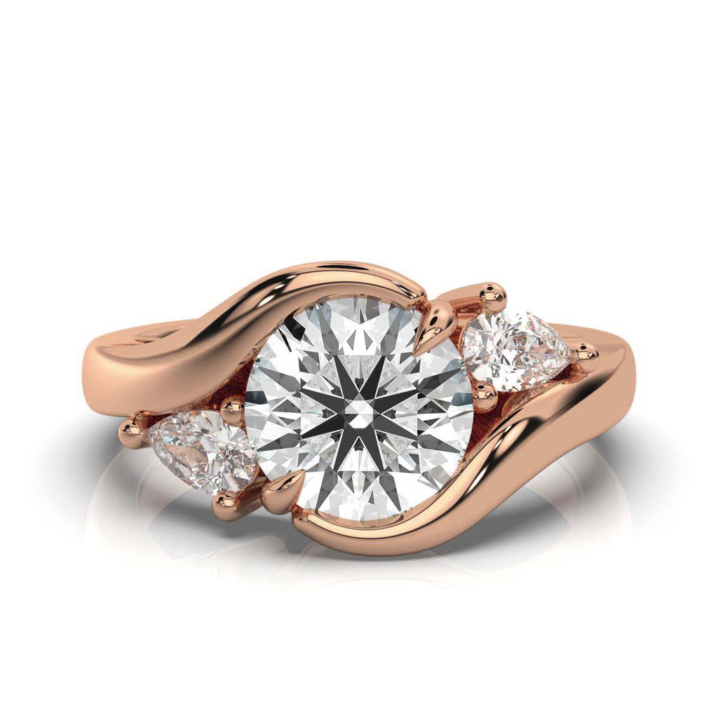 Solid Gold Three Stone Pear Lab Grown Diamond Ring (E6515A)