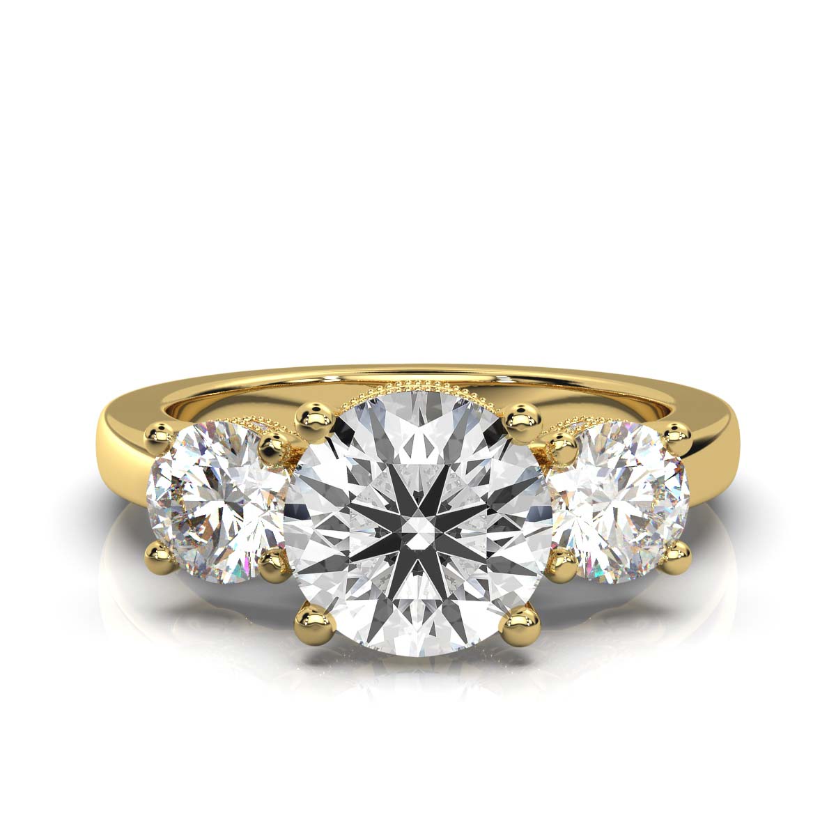 Solid Gold Three Stone Lab Grown Diamond Ring (D45B90)