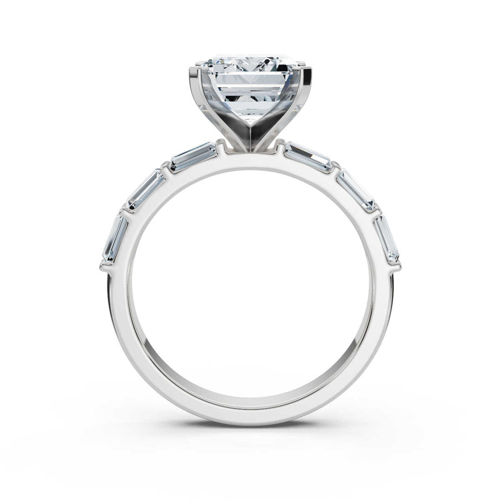 Solid Gold Emerald Cut Lab Grown Diamond Engagement Ring with Baguette