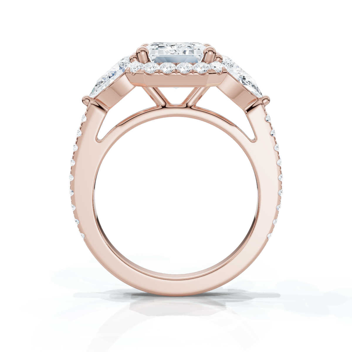 Solid Gold Engagement Ring 2 CT Emerald Cut Three Stone Pear Lab Grown Diamond