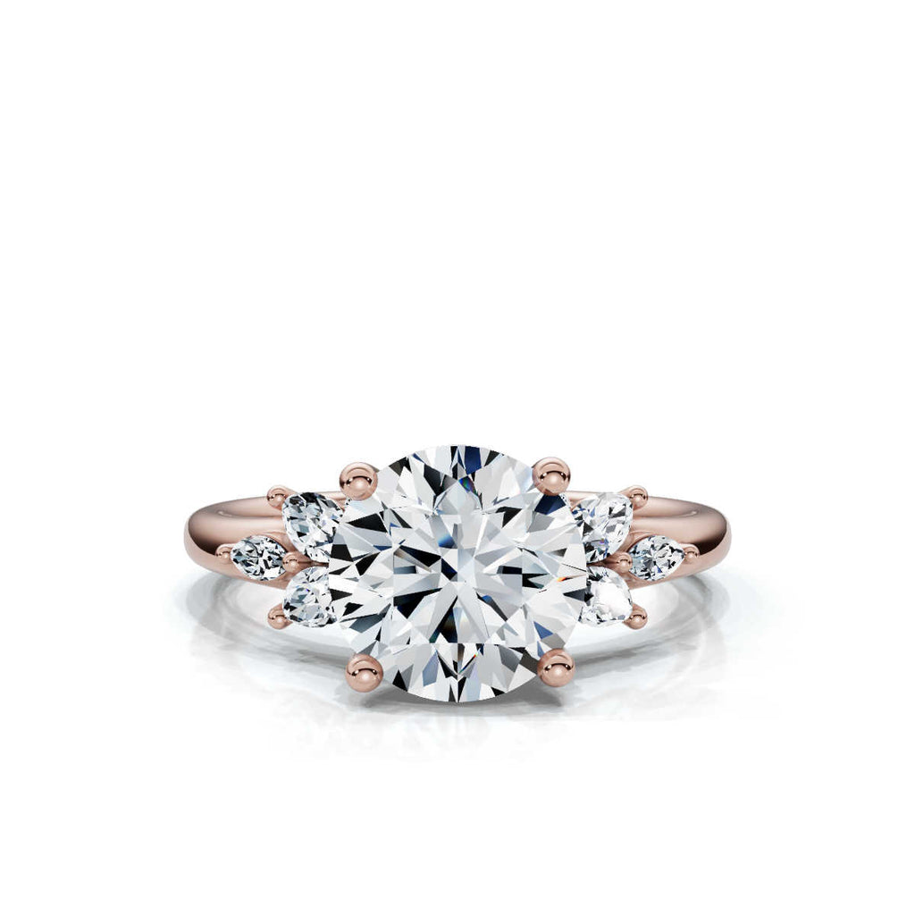 Solid Gold Marquise & Round Shape Lab Grown Diamond Engagement Ring