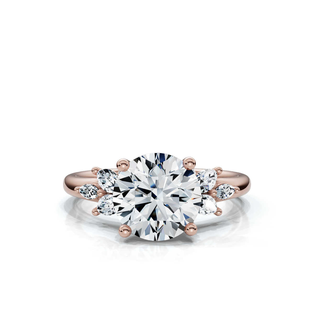 Solid Gold Marquise & Round Shape Lab Grown Diamond Engagement Ring