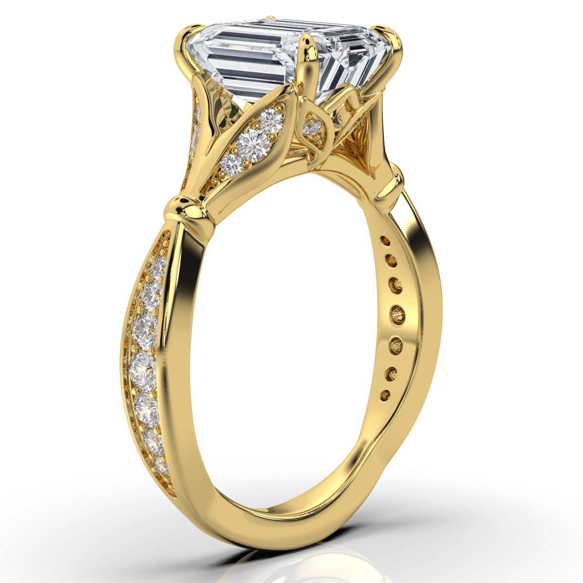 Solid Gold Emerald Cut Lab Grown Diamond Split Shank Engagement Ring