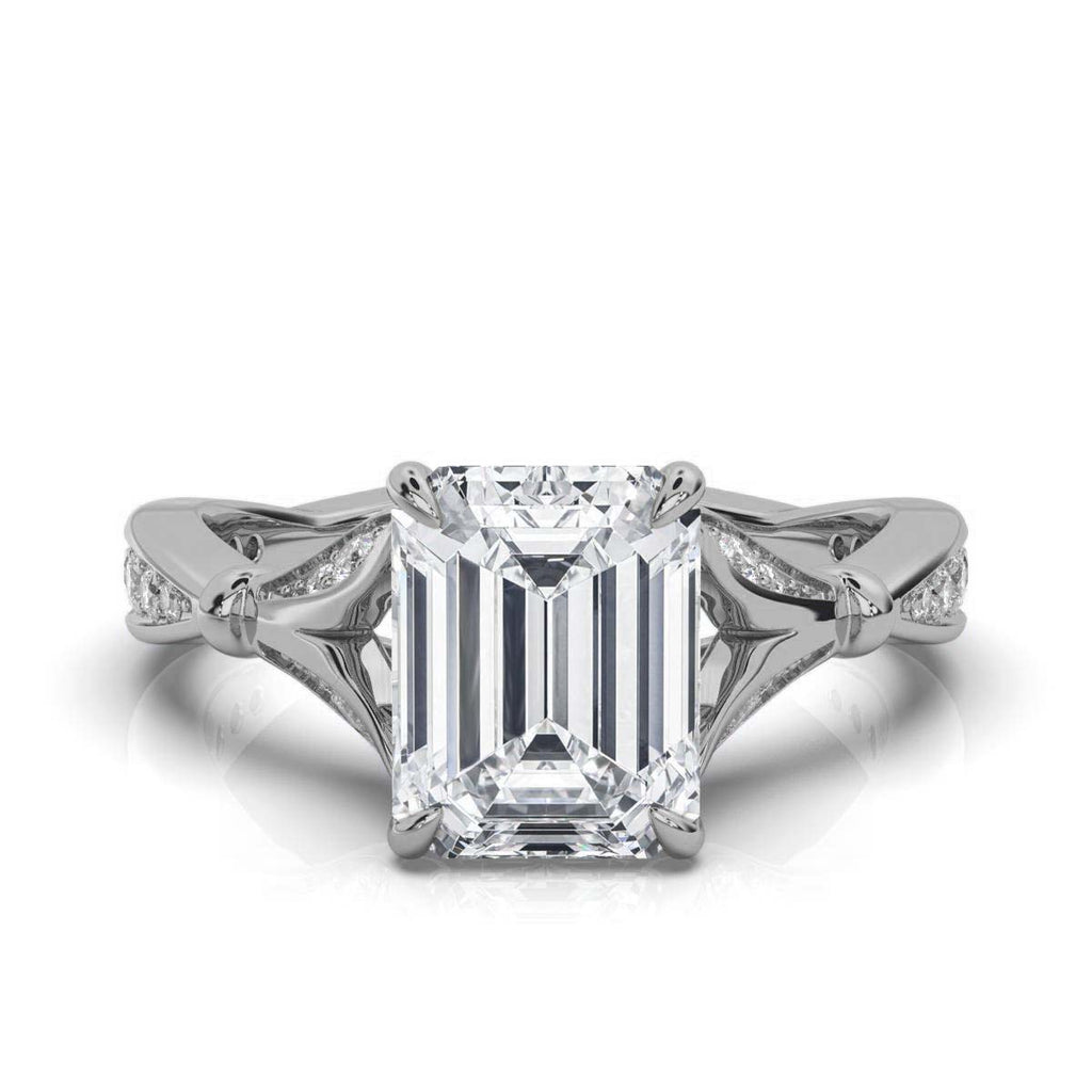 Solid Gold Emerald Cut Lab Grown Diamond Split Shank Engagement Ring