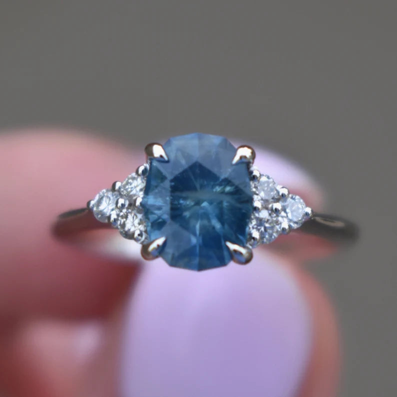 Solid Gold Sky Blue Montana Sapphire Ring