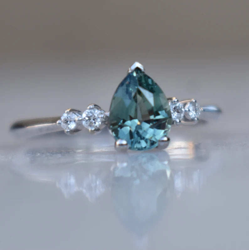 Solid Gold Montana Sapphire Pear Shaped Engagement Ring